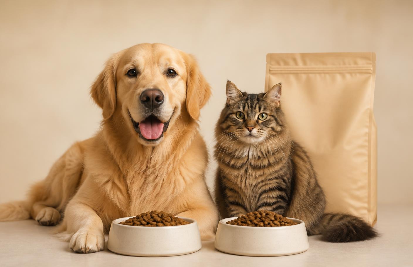 Dog and cat companions enjoying Northbridge Halal pet nutrition